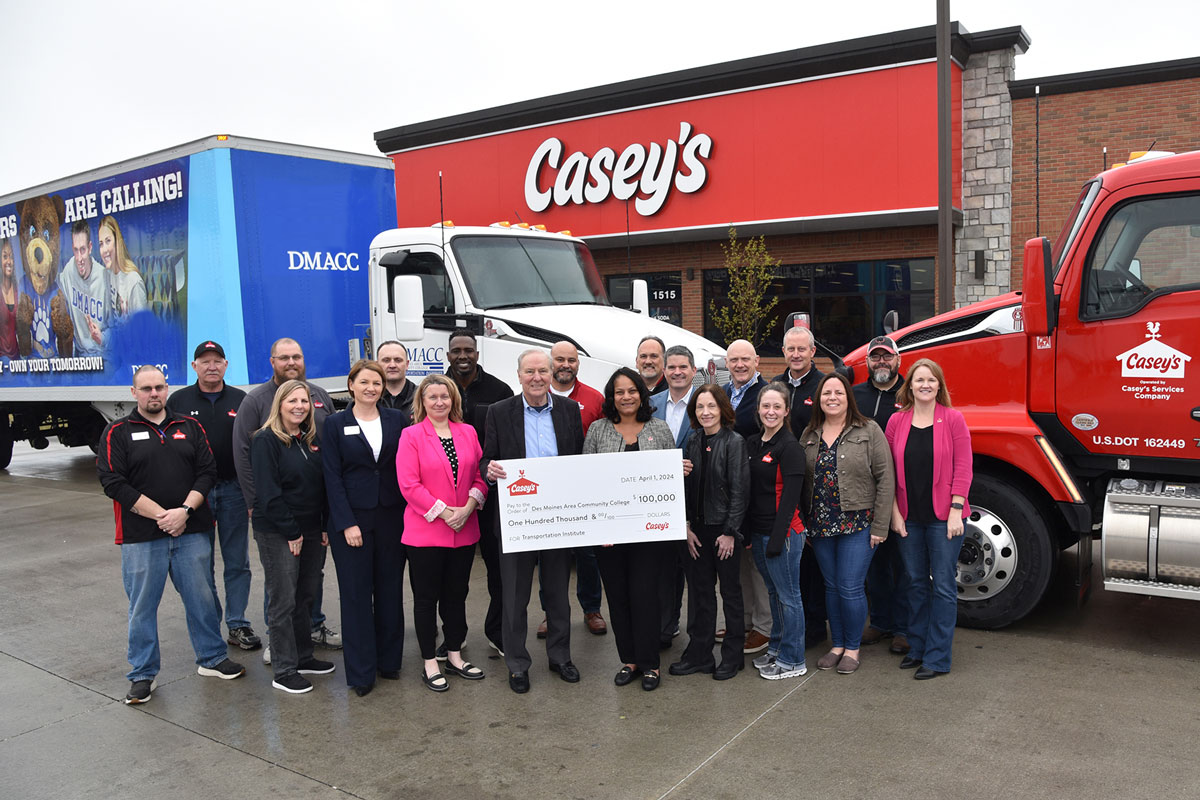 Casey’s is making a generous $100,000 donation to build the new DMACC Transportation Institute which is training a new generation of truck drivers. 