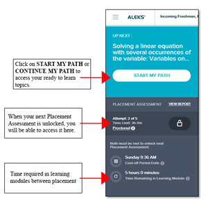 On the menu to the left, you will be able to access your learning path, or your next placement assessment.